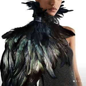 Chic Black Feathered Wrap 🐦‍⬛